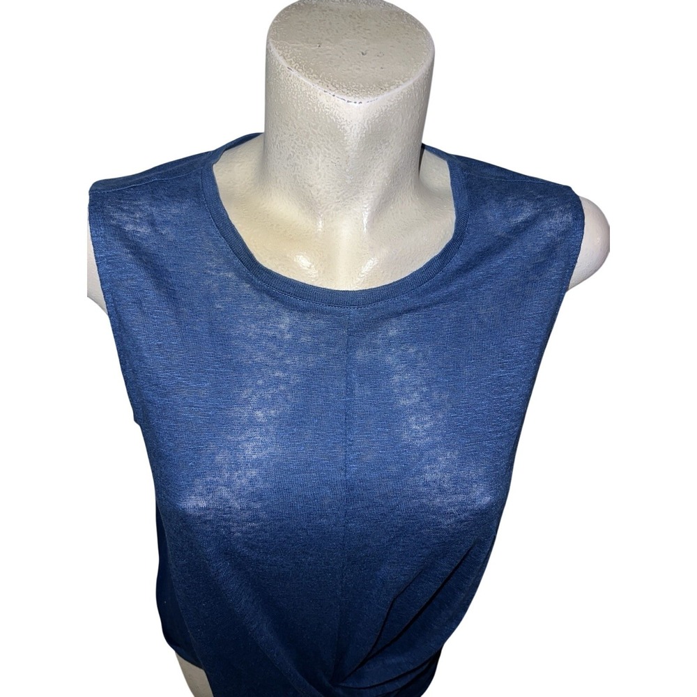 J Jill Love Linen Blue Sleeveless Twist Front Petite Top Shirt Women's M - Picture 2 of 6